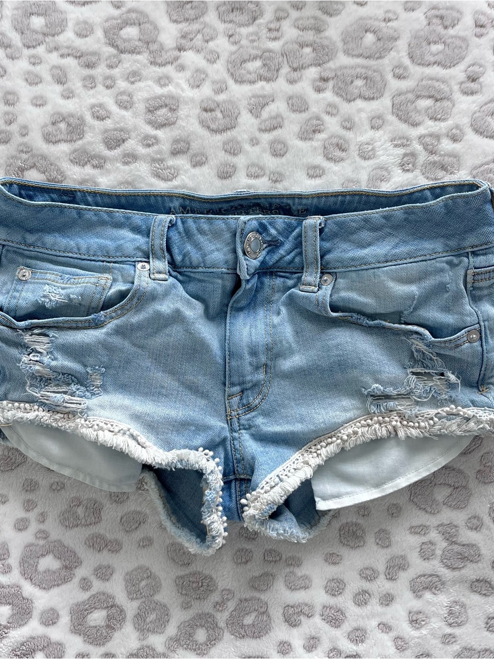 Y2K American Eagle Classic Light Blue Distressed Denim Shorts